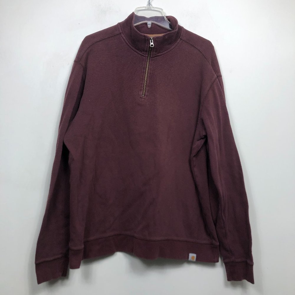 Carhartt 1/4 Zip Pullover Sweater Red Cotton Elbow
